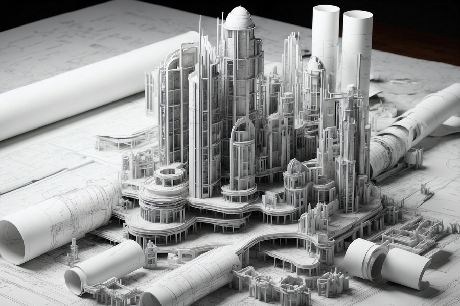 Proyectos de arquitectura. Planos formando una ciudad